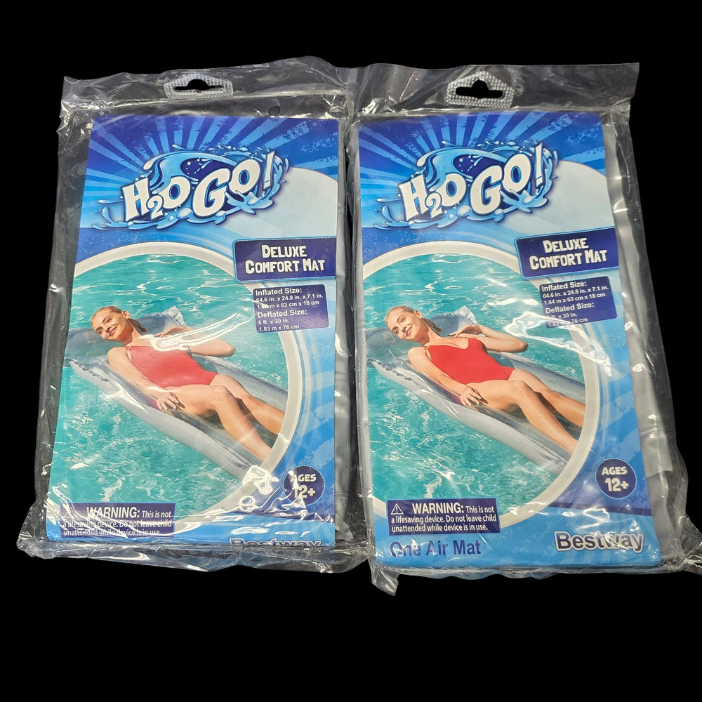 Bestway H2o Go Deluxe Comfort Air Mat Pool Float 64" x 24" x 7.1" Gray Set of 2